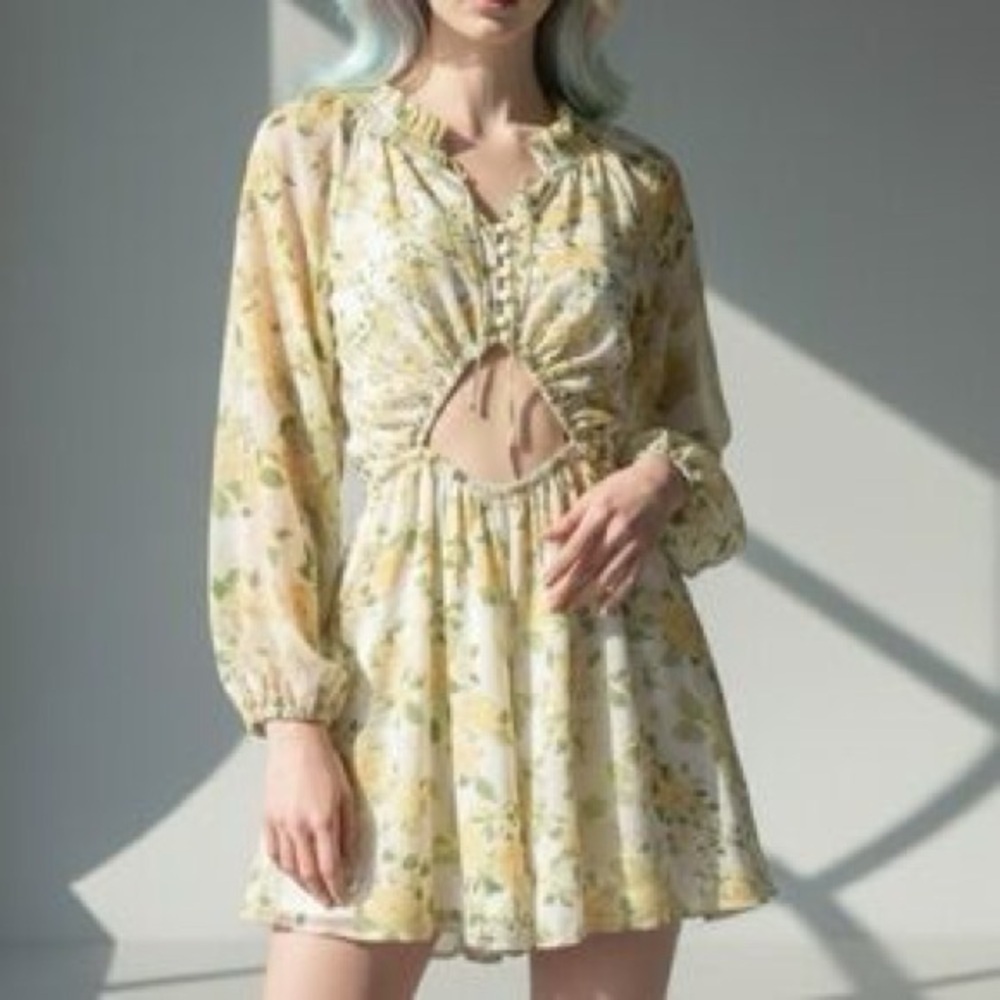 SABO Skirt Dress Floral Cut Out Summer Garden Party Boho Sheer Vacation | Size 8